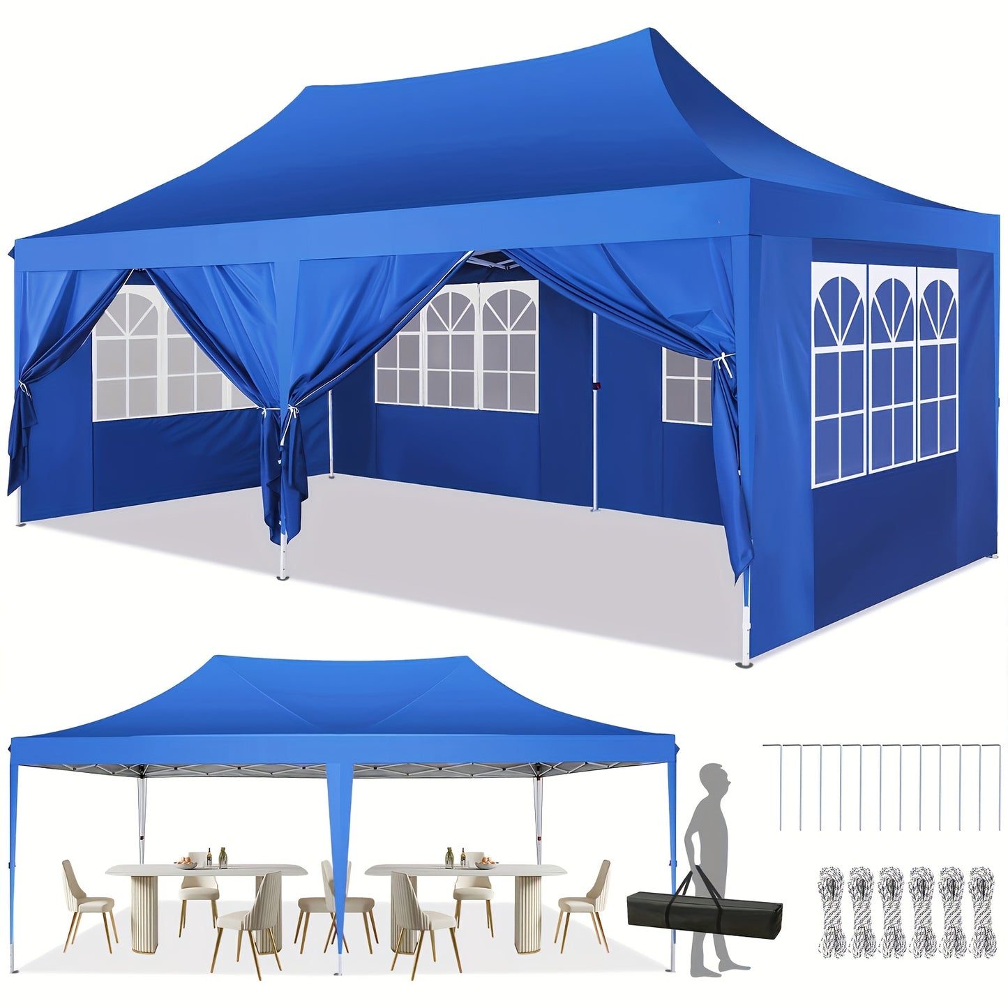 Feesttent – Partytent – Paviljoen – Pop-up Tent – Tuin Tent – 3x6 m – Waterdicht – Afneembare Zijwanden - Lichtblauw