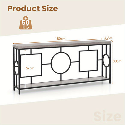 Sidetable – Consoletafel – Wandtafel – Haltafel – Bijzettafel – Industrieel Design – Tweelaags Kunstmarmeren Blad – Stevig Metalen Frame 152,4x30,48x76,2 cm