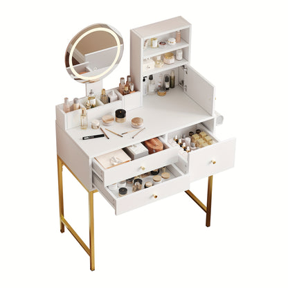 Large Freestanding Dressing Table with Mirror, 3-Drawer Storage & Door Cabinet - Vanity Desk Suitable for, Assembly, Space-Saving, Non-Wood Material (Tabletop Storage, Compact for Small Spaces)
