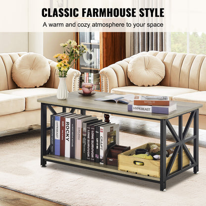 Salontafel – Koffietafel – Woonkamertafel – Houten Tafel – Landelijke Tafel – 40 Inch – Robuust Massief Hout – Open Opbergruimte