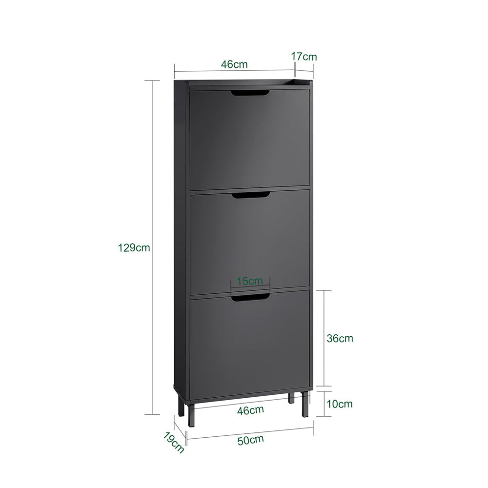 Schoenenkast – Schoenenrek – Schoenenopberger – Opbergkast – Smalle Halmeubel – Compact 50x19x129 cm – MDF Zwart Gelakt