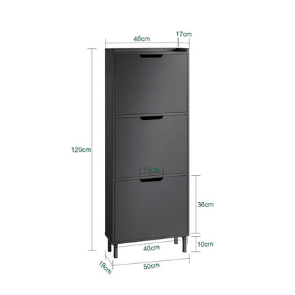 Schoenenkast – Schoenenrek – Schoenenopberger – Opbergkast – Smalle Halmeubel – Compact 50x19x129 cm – MDF Zwart Gelakt