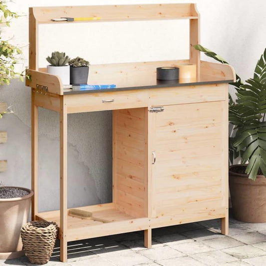 Plantenstandaard – Plantenrek – Bloemenhouder – Plantenkast – Plantentafel – Massief Grenenhout – Opbergruimte – 110,5x45x124,5 cm