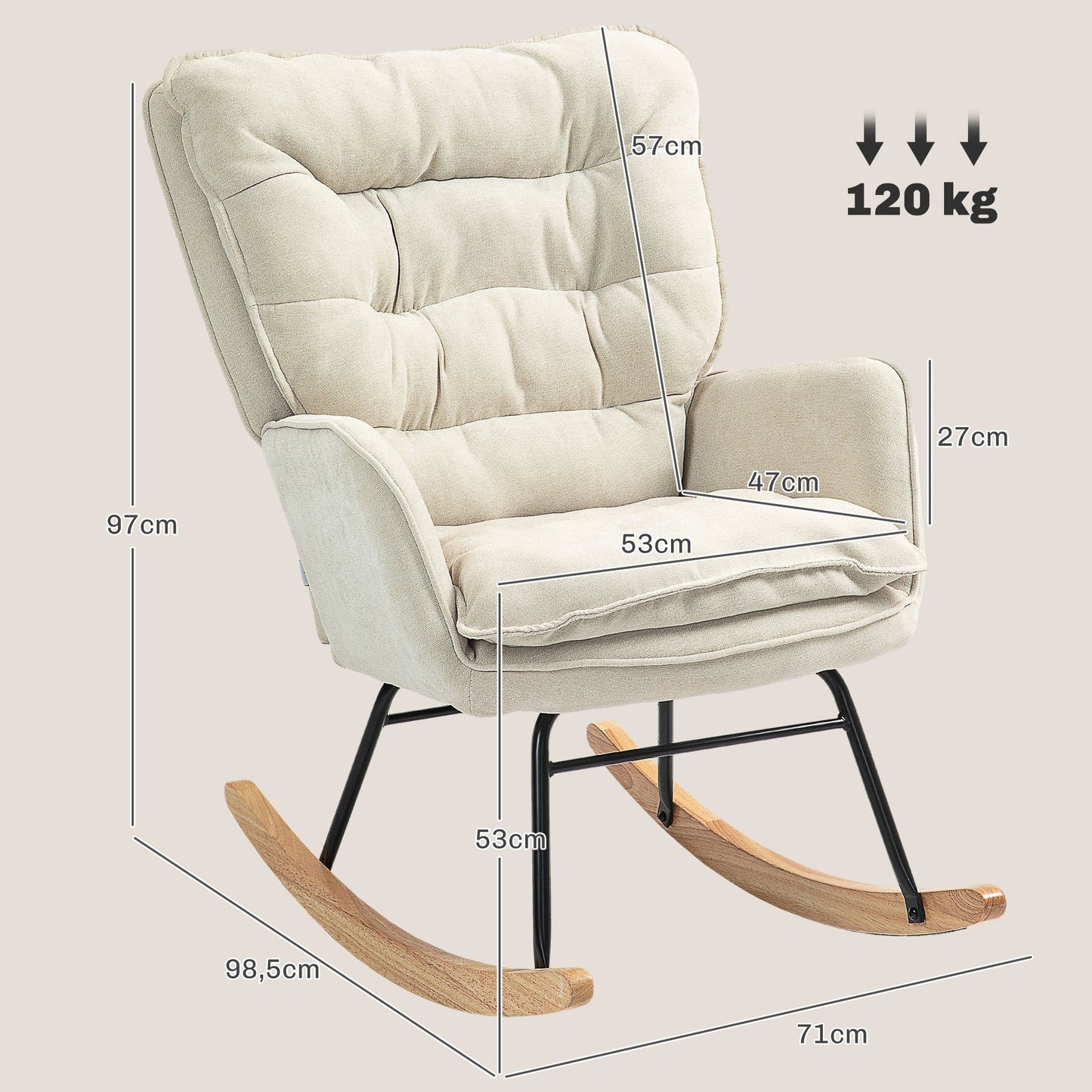 Schommelstoel – Schommelstoel Fauteuil – Draaifauteuil – Lounge Stoel – Woonkamerstoel – Chenille Bekleding – Houten Basis – Max. Draagvermogen 120 kg