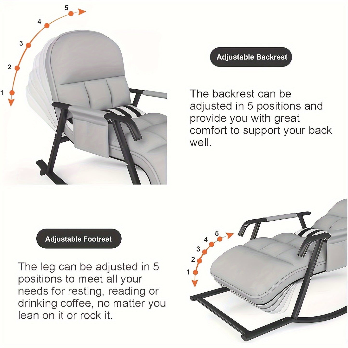 Schommelstoel – Relaxstoel – Fauteuil – Loungestoel – Schaukelsessel – Met Liegefunctie – Roestvrij Stalen Frame – Katoenen Bekleding
