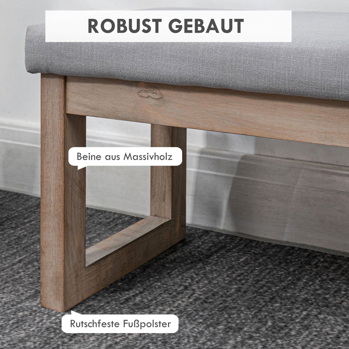 Voetenbank – Poef – Voetsteun – Voetkruk – Hocker – Scandi-Design – Grijze Bekleding – Houten Pootjes – 68x38x42 cm – Comfortabel & Duurzaam