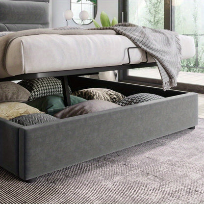 Twijfelaarbed – Tweepersoonsbed – Bedframe – Opbergbed – Bed Met Matras – Hydraulisch Hefmechanisme – Verstelbaar Hoofdbord – Metaal – 140x200 cm – Ruimtebesparend Design