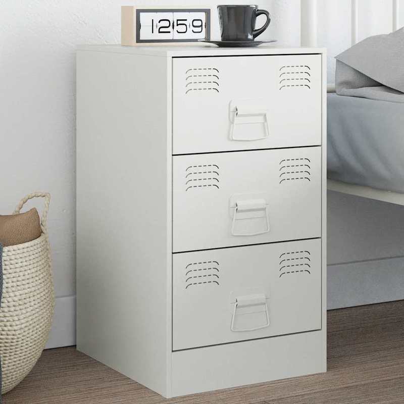 Nachtkastje – Bijzettafel – Kastje – Opbergkast – Slaapkamerkast – Wit Gelakt Staal – Compact 34,5x39x62 cm – Duurzaam & Modern Design