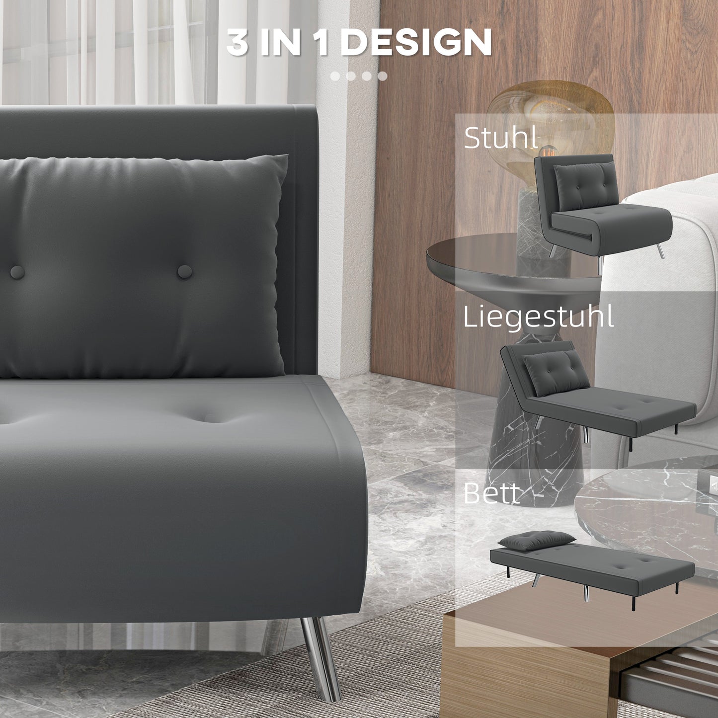Armchair, Folding Chair with Bed Function, Single Sofa with Cushion, Guest Bed, Upholstered Sofa with Velvet Look, for Living Room, Bedroom, Blue, 77 X 88 X 83 Cm