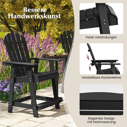Adirondack stoel – hoge tuinstoel – balkonstoel – terrasstoel – barstoel – weerbestendig HDPE – met voetensteun zwart