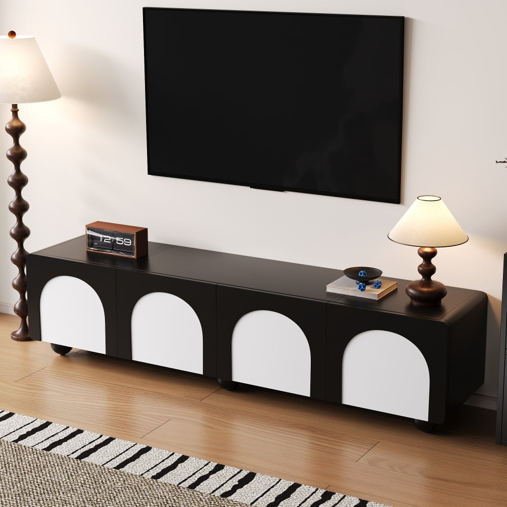 TV Cabinet | Black and White Color Scheme, Modern Minimalist Design with Striking Contrast, Lightweight and Space-Saving, Ideal for Living Rooms, Bedrooms, Compact Flats, Metal Material