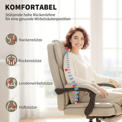 Beige Ergonomic Office Chair with Wheels, Serving As A Rolling Desk Chair And Gaming Chair with Footrest, Armrests, Adjustable Headrest, Lumbar Support And Height Adjustment, Filled with Memory Foam And Featuring Swivel Funct