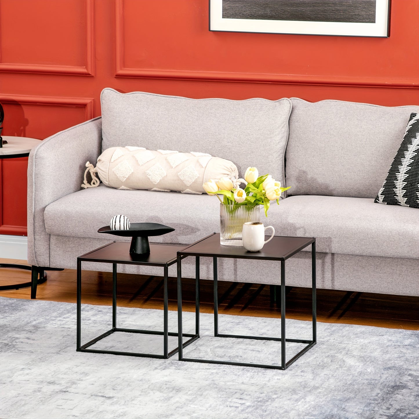 Salontafel – Koffietafel – Bijzettafel – Woonkamertafel – Tafeltje – Set Van 2 – Modern Design – Stalen Frame Zwart – 120x59x45 cm – Draagkracht 10 kg