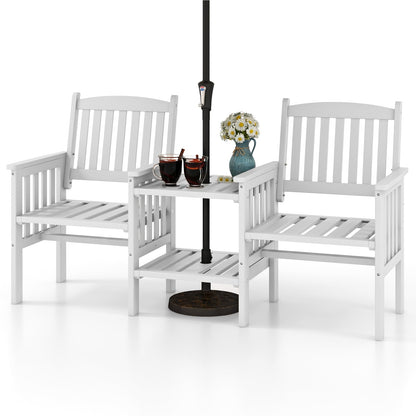 Tuinbank – Buitenbank – Terrasbank – Balkonbank – Picknickbank – Houten 2-Zits Bank Met Tafel – Parasolhouder – 165 x 60 x 88 cm – Massief Grenenhout – Draagvermogen 330 kg – Wit