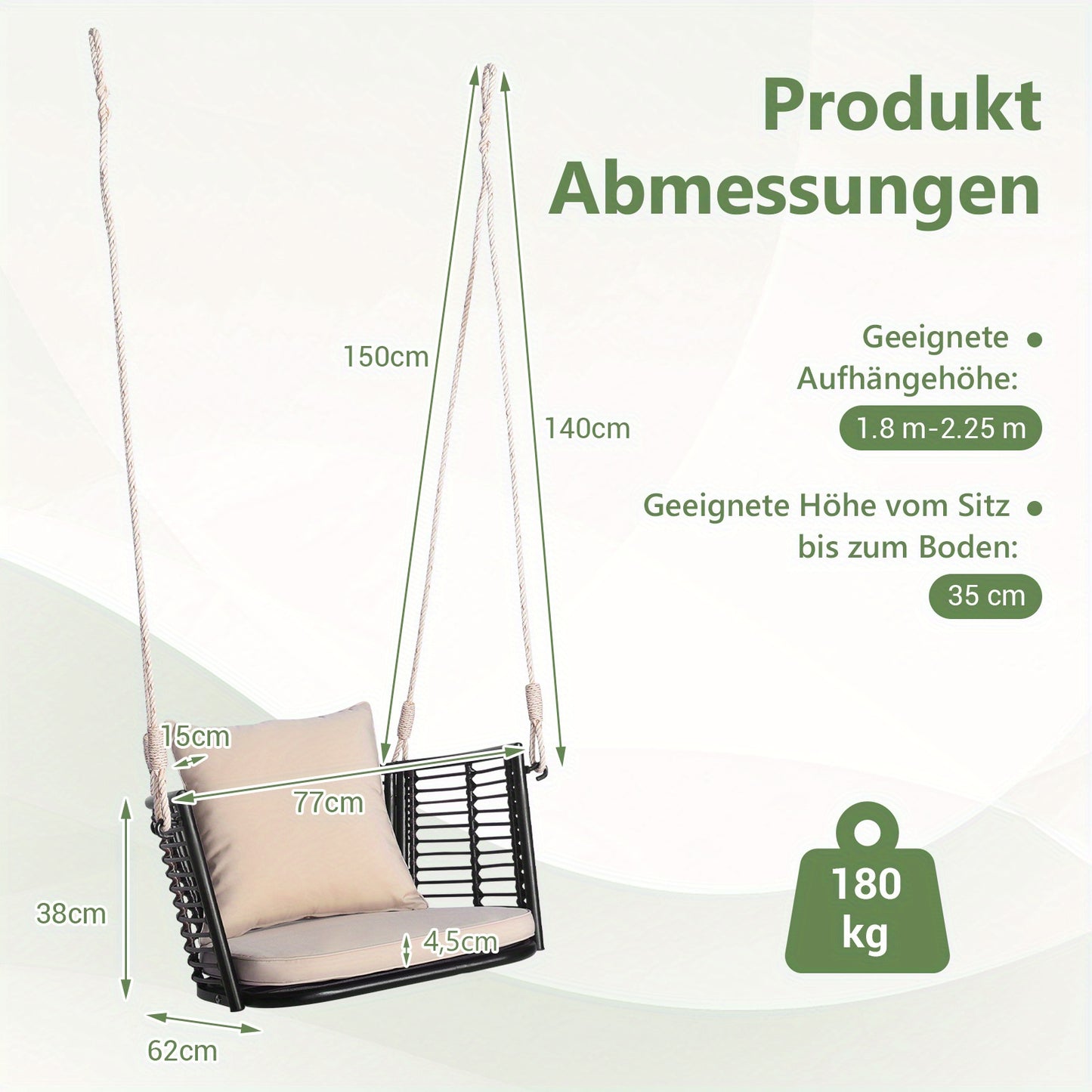 Schommelstoel – Hangstoel – Schommelstoel Buiten – Rattan Hangstoel – Tuinstoel Bruin – Ergonomisch Metalen Frame – Weerbestendig PE Rattan