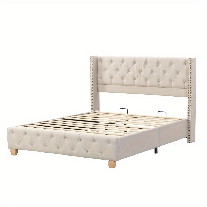 Polsterbed – Bedframe – Slaapbed – Bed – Ledikant – Metalen Frame – 160x200 cm – Linnen Bekleding met Knopen