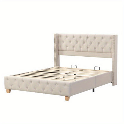 Polsterbed – Bedframe – Slaapbed – Bed – Ledikant – Metalen Frame – 160x200 cm – Linnen Bekleding met Knopen