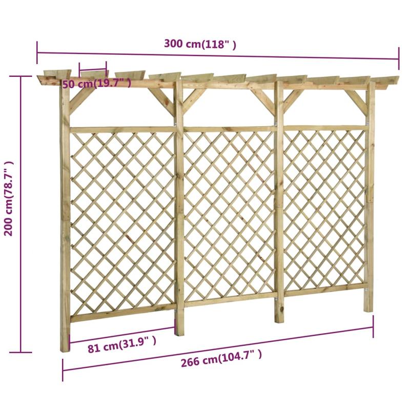 Tuinscherm – Tuinafscheiding – Schutting – Privacy Scherm – Pergola Schutting – Groen Geïmpregneerd Vurenhout – 300x50x200 cm – Boogvormige Bovenkant – Weerbestendig