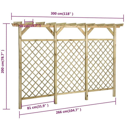 Tuinscherm – Tuinafscheiding – Schutting – Privacy Scherm – Pergola Schutting – Groen Geïmpregneerd Vurenhout – 300x50x200 cm – Boogvormige Bovenkant – Weerbestendig