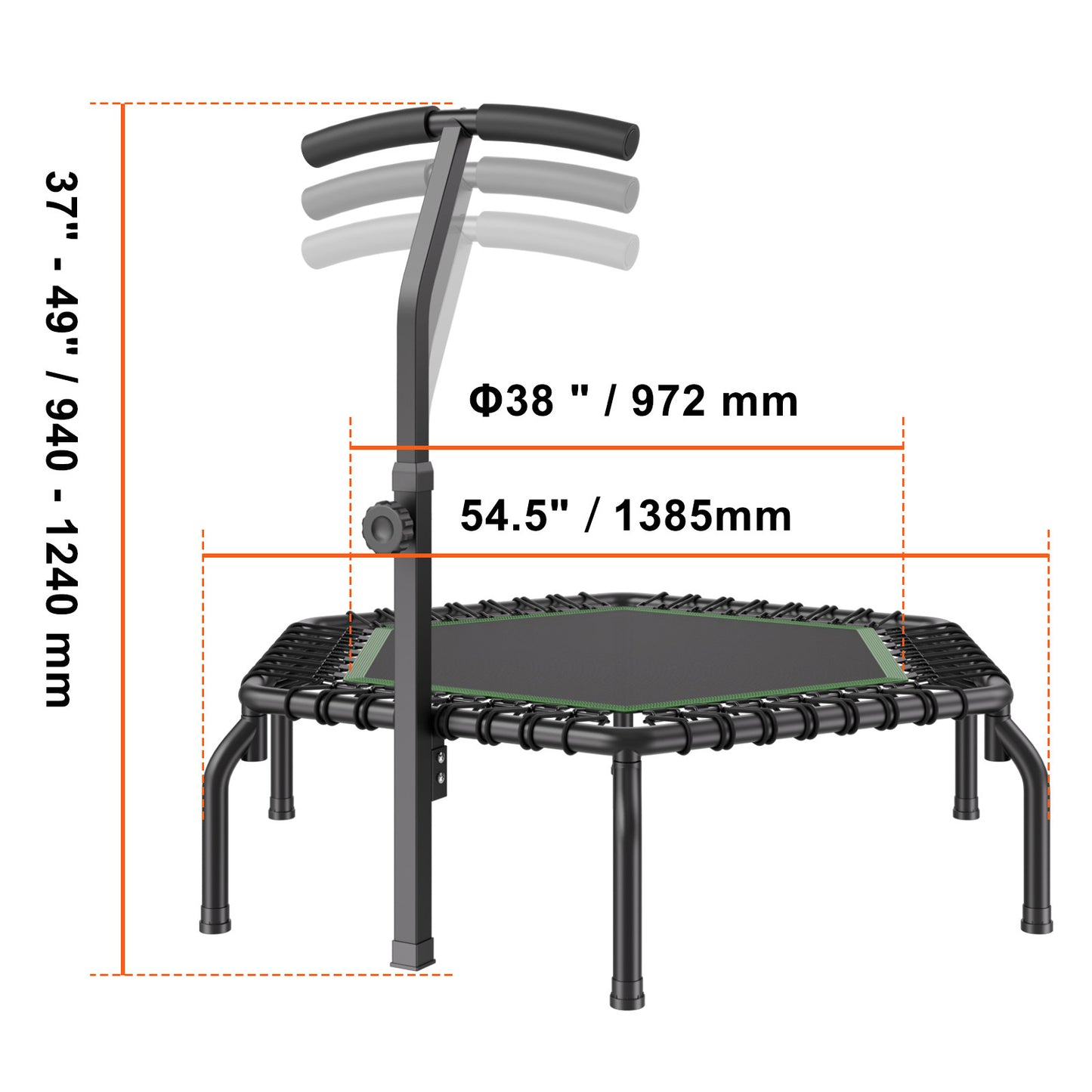 Mini Trampoline – Minitrampoline – Fitness Trampoline – Rebounder – Springmat – Verstelbaar Handvat – Draagkracht 204 kg
