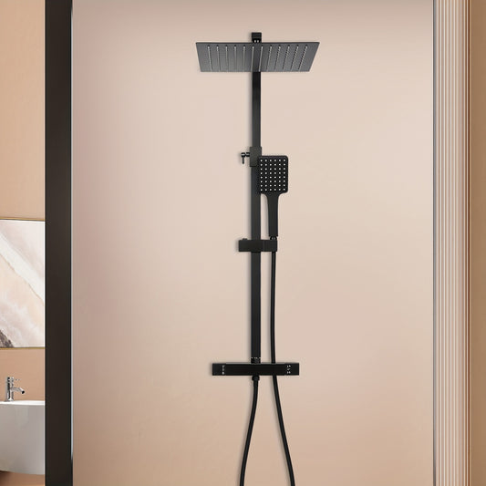 GDRASUYA10 30cm Black Shower Set, Wall Mount Square Rainfall Shower System, Stainless Steel, Polished Finish, Non-Electric Rain Shower and Handheld Shower Combo, for Home, Bathroom, School, Spa, Hotel