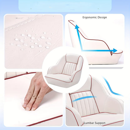 Bootstoel Captain’s Chair – Boordstoel – Vissersstoel – Pontoon Stoel – Bootzitje – Marine kwaliteit – Ergonomische rugleuning & comfortabele zitting – Eenvoudige montage – Wit met blauwe accenten