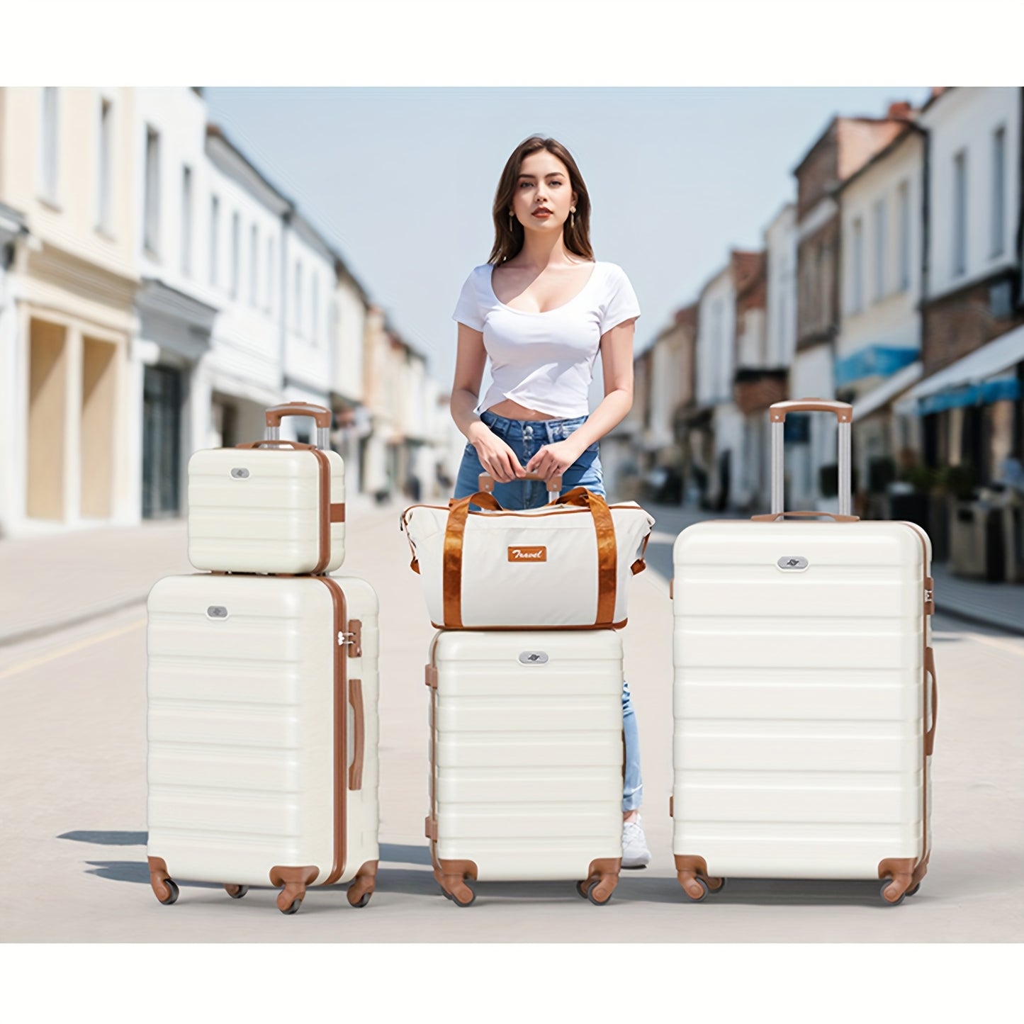 Koffer Set – Reiskoffer – Bagage – Trolley – Spinner – 5-delig 20/24/28 inch – Lichtgewicht & Stilloopwielen – Combinatieslot & Uitschuifbare Handgreep – Zwart/Bruin