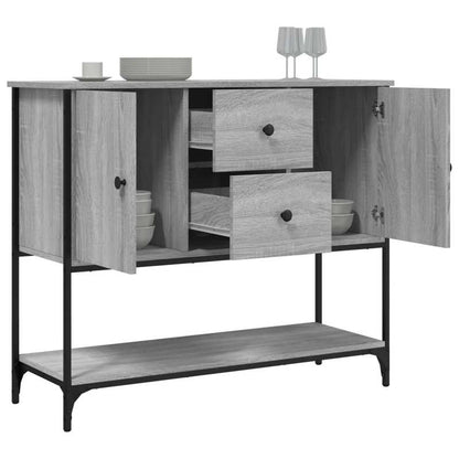 Modern Gray Hardwood Storage Cabinet with Lockable Doors & Black Legs - Freestanding Floor Cabinet with 2 Drawers & Open Shelf, Space-Saving Design for Living Room, Bedroom, Kitchen - Durable Wood Construction, Minimalist Sty