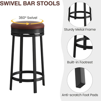 Barkrukken – Barstoelen – Keukenstoelen – Eetkamerstoelen – Industrieel – Draaibare Zitting 360° – Metalen Frame – 60,96 cm Hoogte – Kunstleer – Set Van 4 – Voetsteun – Ruimtebesparend – Comfortabel