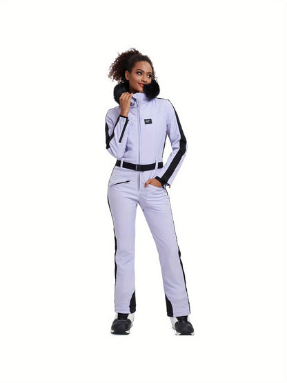 Skisuit Dames – Skipak – Skioverall – Ski Jumpsuit – Wintersport Overall – Waterafstotend Polyester – Met Capuchon – Lavender XS