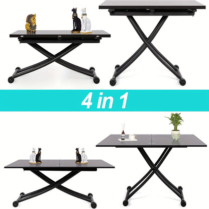 Verstelbare Eettafel – Multifunctionele Tafel – Koffietafel – Werkplek – Bijzettafel – Zwart Notenhout – Stabiel Metalen Frame – Hoogte Verstelbaar