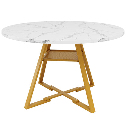 Ronde Eettafel – Eettafel Rond – Ronde Tafel – Tafel Marmerlook – Ronde Eetkamertafel – Marmerlook Tafelblad – Metalen Zwarte Poot – Eigentijds Ontwerp