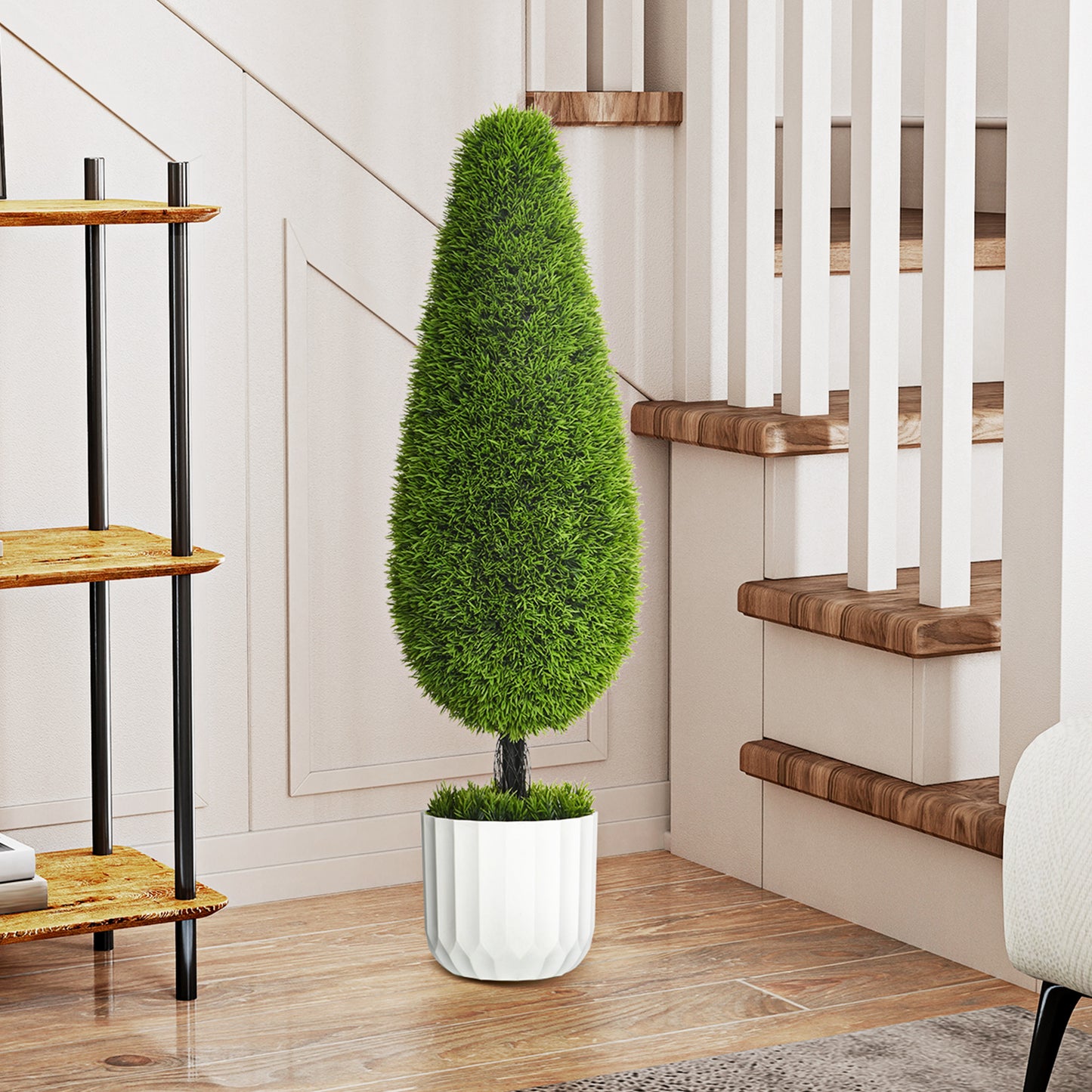 Kunstcipres Set – Kunstboom – Nepplant – Sierplant – Groen – Onderhoudsvrij – 90 cm Hoog – Inclusief Pot Met Cementvulling