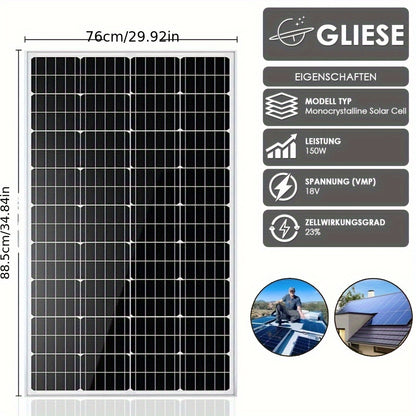 150W Zonnepaneel Set – Zonnecel Module – Zonne-energie Systeem – Off-grid Solar Kit – 12V Solar Panel – Met 40A MPPT Controller – Lichtgewicht Aluminium Frame