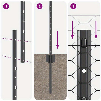 Schuttingpaal – Tuinpalen – Tuinhout – Hekwerkpaal – Staalpaal – Grijs – 140 cm Lengte – Hexagonaal U-Profiel