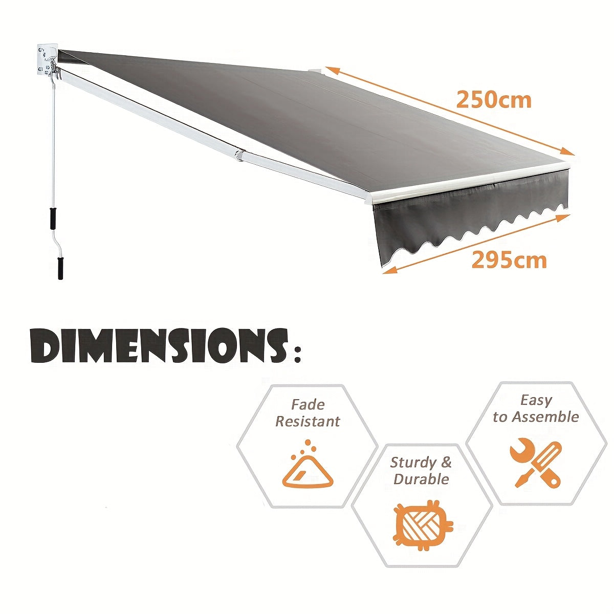 Uittrekbaar Zonnescherm – Uitvalscherm – Terraszonwering – Balkonzonwering – Schaduwdoek – Verstelbare Hoek 40°-103° – Aluminium Frame Grijs