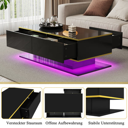 This Elegant and Minimalist Modern Coffee Table Features a High-gloss Finish, Is 100cm Long, Has Golden Trim, and Three Drawers for Storing Household Items and Books. Suitable for Kitchens, Living Rooms, and Bedrooms, It Come