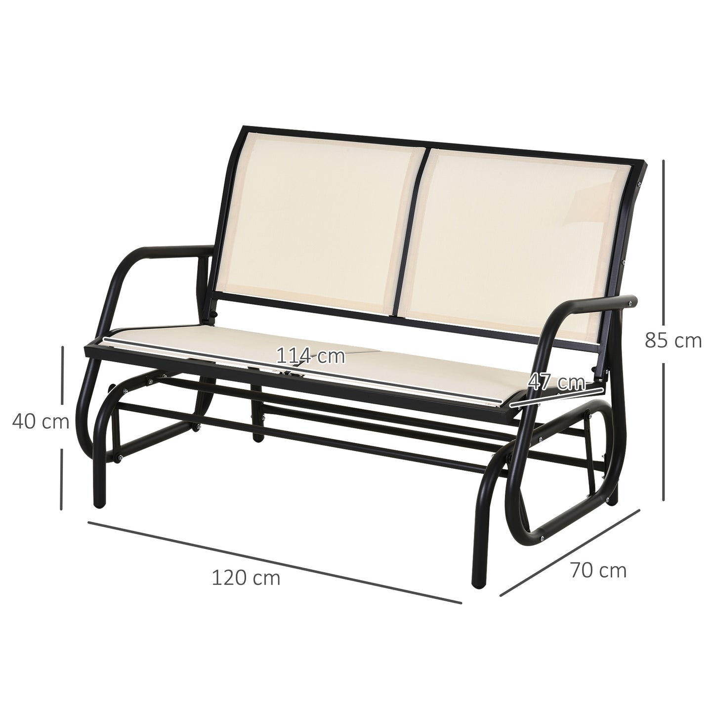 Tuinbank Schommelbank Knusse Schommel Tuinmeubel Loungeswing – 2-Zits Creme – Stalen Frame – Ergonomische Textilene Zitting – Comfortabele Armleuningen
