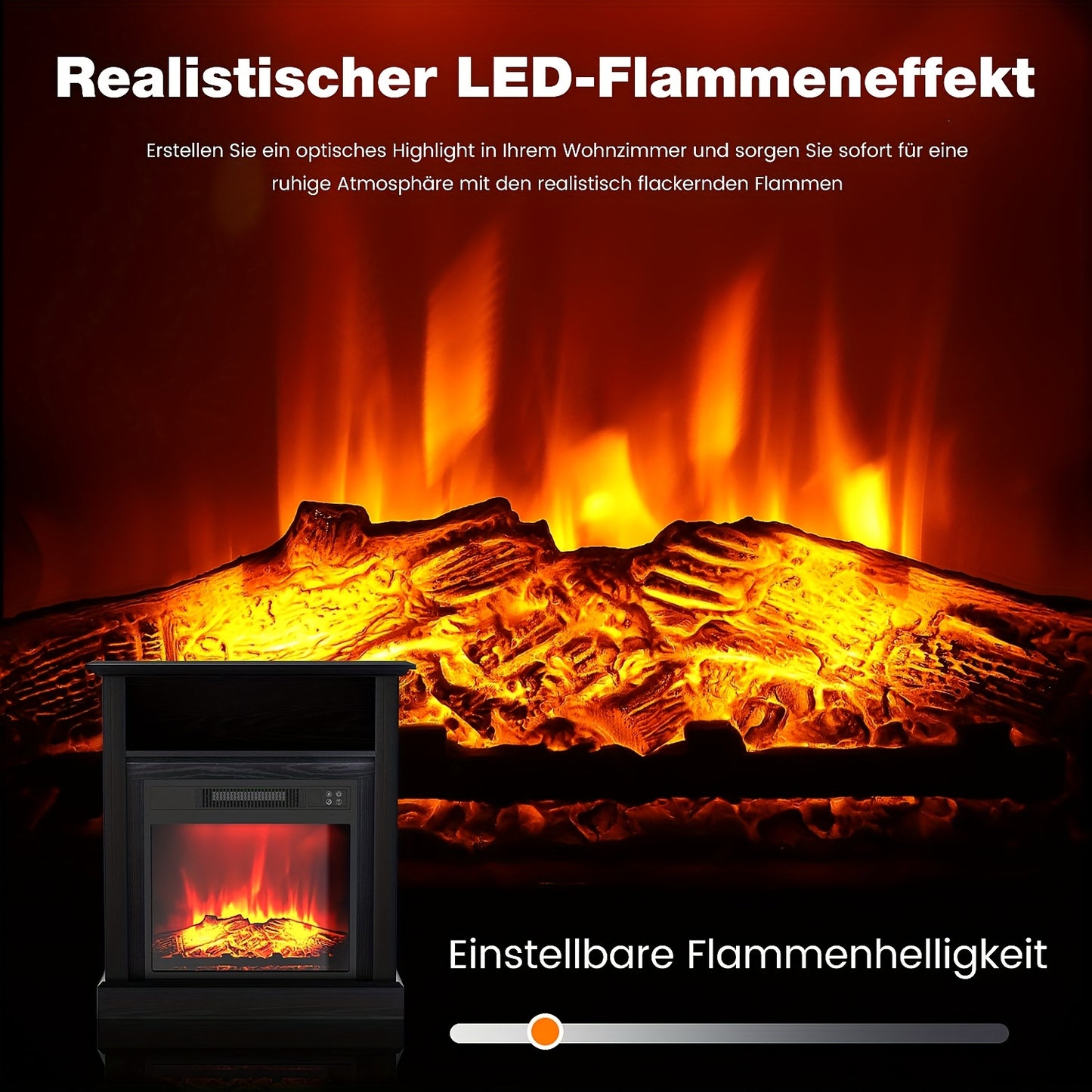 Elektrische Haard – Vuurtafel – Haardkachel – Sfeerkachel – Vuurkorf – Realistisch 3D Vlammenbeeld – Verwarming 1800-2000W voor 30 m² – Vrijstaand Zwart Met Mantel