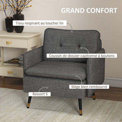 Fauteuil – Relaxstoel – Loungestoel – Zetel – Designstoel – Scandinavisch Design – Gestoffeerde Rugleuning – Metalen Poten Met Gouden Details
