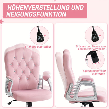 Bureaustoel – Ergonomische Stoel – Office Chair – Draaistoel – Bureaustoelen Voor Volwassenen – Roze Kleur – Houten Frame – Schommelfunctie – Verstelbare Hoogte – Max 120 Kg