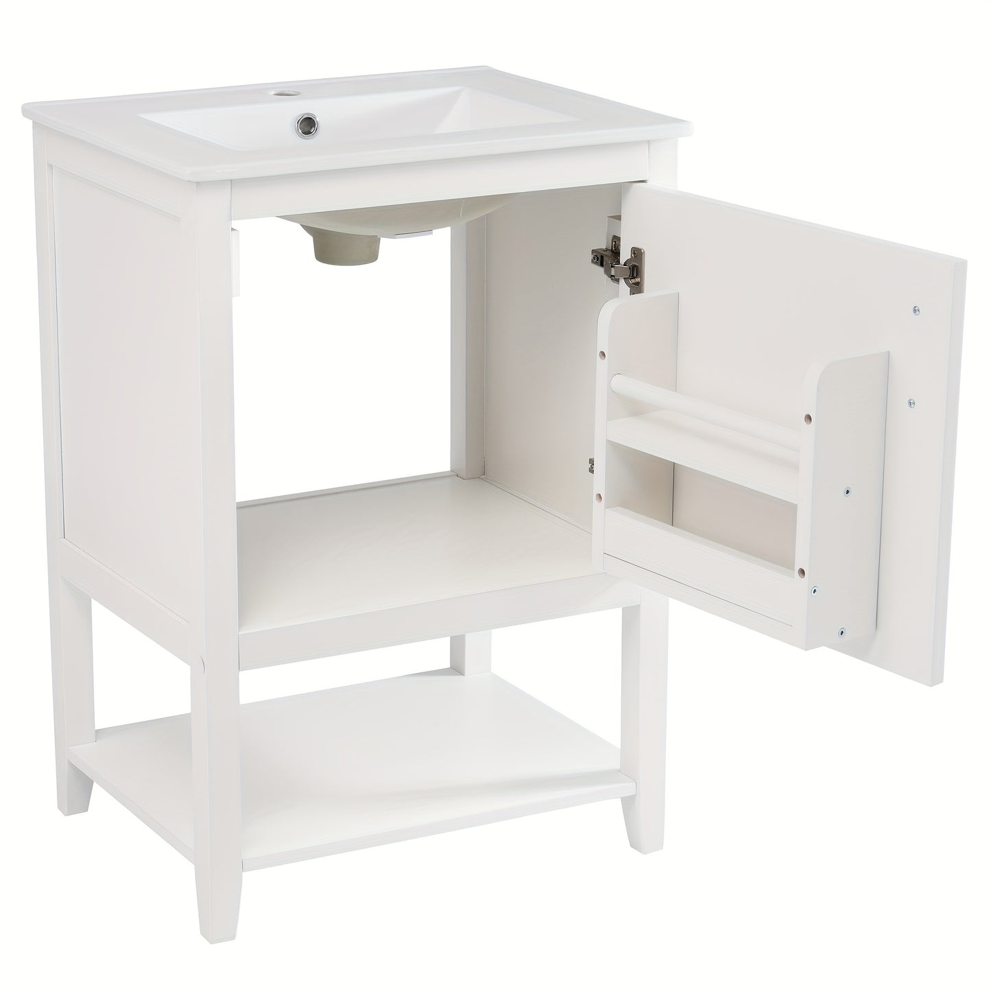 Badkamermeubel Enkele Waskom – Wastafelmeubel – Wastafelkast – Wasbakmeubel – Badkamerkast – 60 cm Compact – Keramische Waskom - Wit