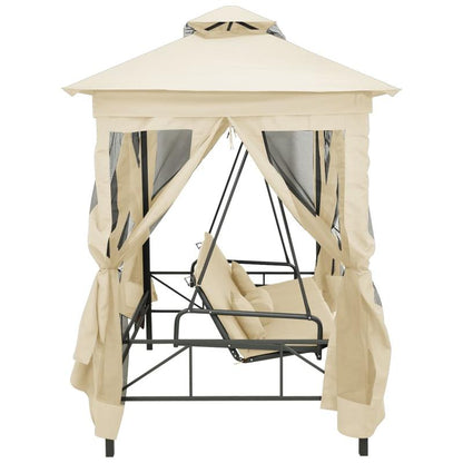 Schommelbank – Tuinschommel – Hangbank – Loungestoel – Tuinbank – Crème Wit – Weerbestendig Stalen Frame – Uitklapbaar Ligbed 220x160x240 cm