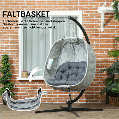 Hangstoel – Hangmand – Schommelstoel – Lounge Stoel – Hangfauteuil – Ergonomisch Design – Inklapbaar Met Kussen – Stalen Frame – Grijs Textiel