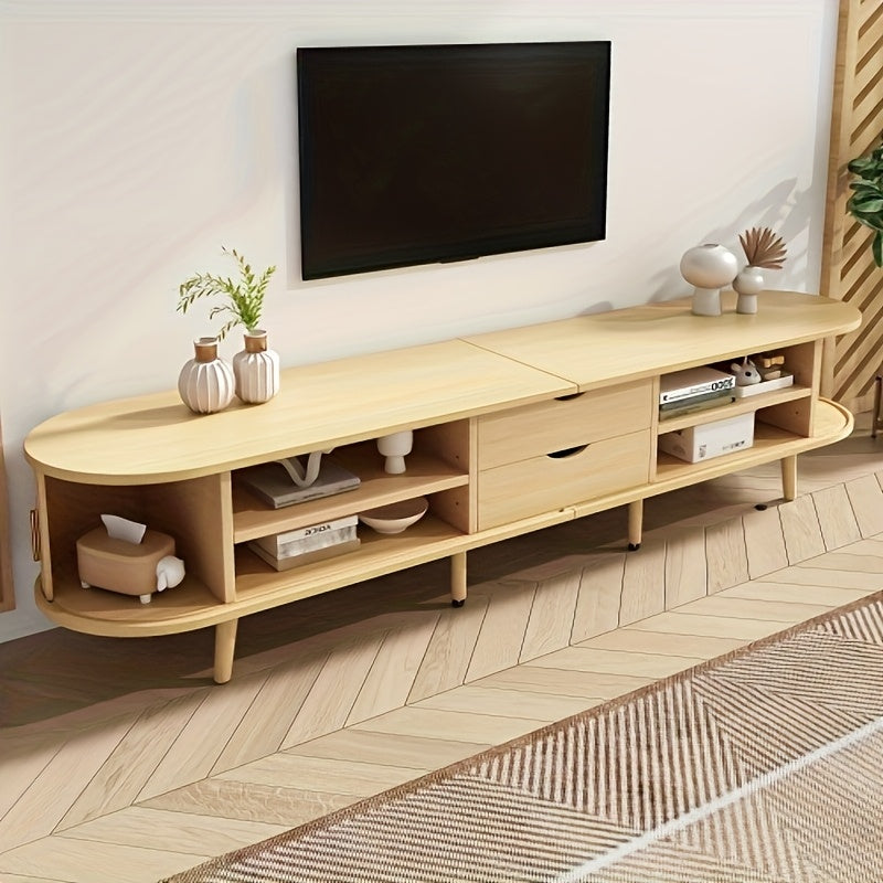 Tv-meubel – Tv-kast – Tv-unit – Mediaconsole – Opbergkast – Ovaal design – Rotan patroon – 180 cm breed – Verstelbare pootjes – Bamboe materiaal – Lichte en duurzame kast