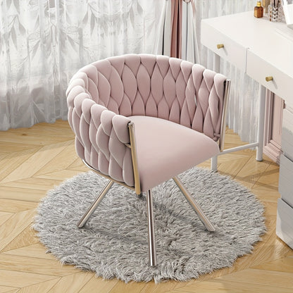 Draaistoel – Kuipstoel – Eetkamerstoel – Fauteuil – Kaptafelstoel – Velvet Bekleding – 360° Draaibaar – Met Metalen Poten – Roze