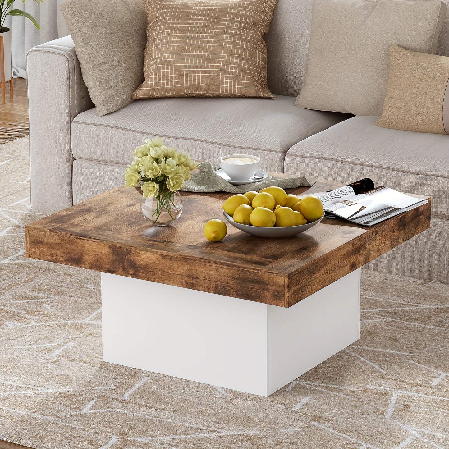 Salontafel – Koffietafel – Bijzettafel – Woonkamer Tafel – Huiskamer Meubel – Vierkant – Hout – 90x90x45 cm – Stevig Draagvermogen 45 kg – Gemakkelijk Schoon Te Maken