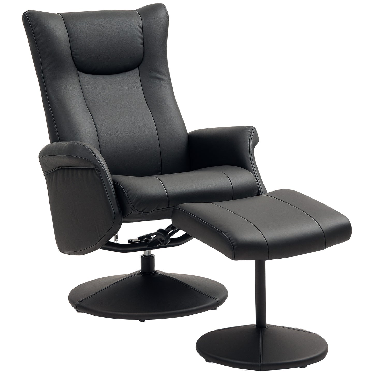 Relaxstoel – Fauteuil – TV-stoel – Draaistoel – Ligstoel – 360° Draaibaar – Verstelbare Rugleuning – Zwarte Kunstleren Bekleding – Draagkracht 150 Kg