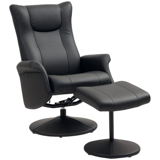 Relaxstoel – Fauteuil – TV-stoel – Draaistoel – Ligstoel – 360° Draaibaar – Verstelbare Rugleuning – Zwarte Kunstleren Bekleding – Draagkracht 150 Kg