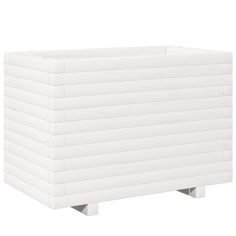 Large Modern White Solid Pine Wood Planter Box with Vertical Slat Design - Heavy-Duty Indoor/Outdoor Square Garden Bed, Sturdy Floor-Standing Construction for Patio, Balcony, or Lawn - Durable Modern Farmhouse Style Plant Pot